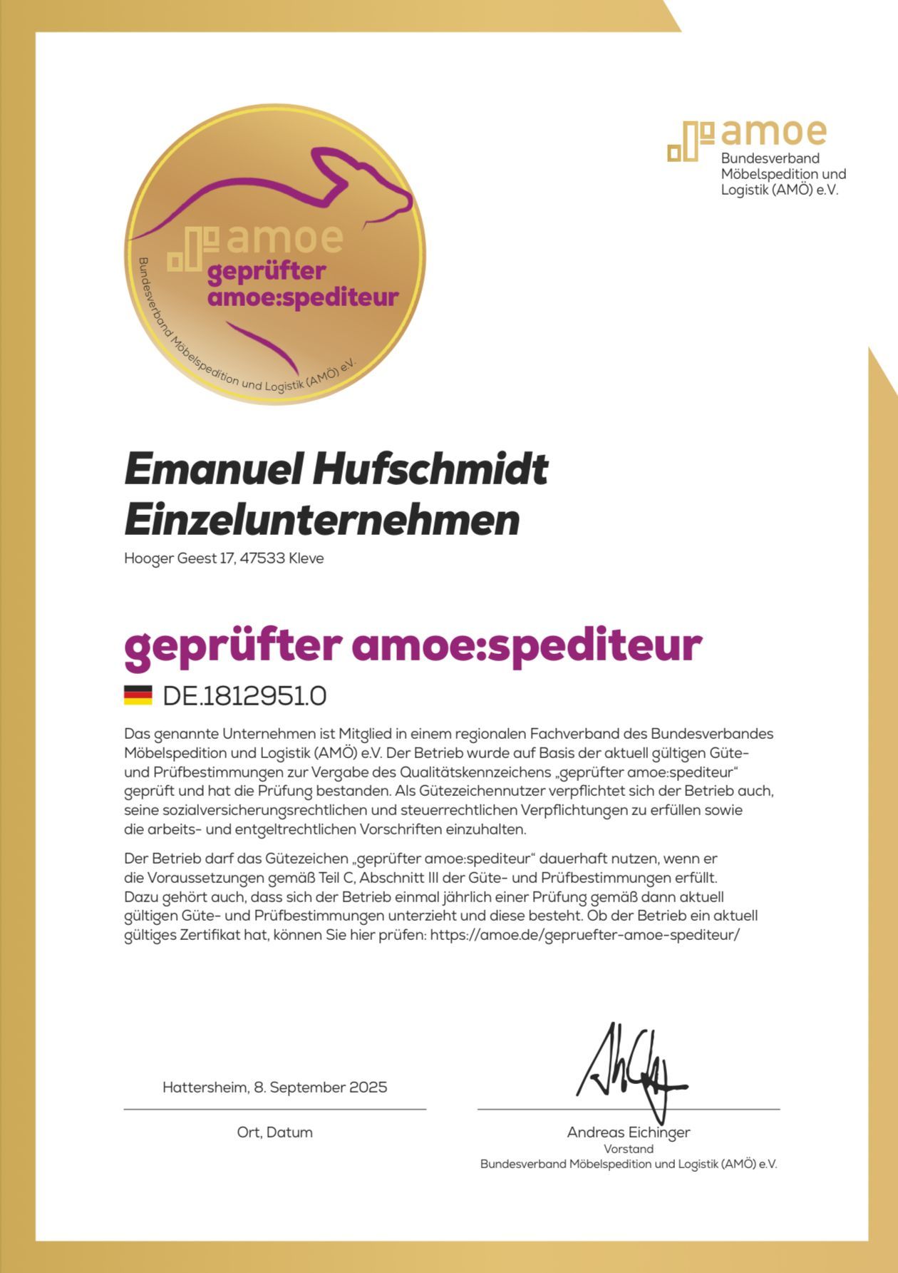 Amoe Qualitätsunternehmen, Qualitätsumzüge