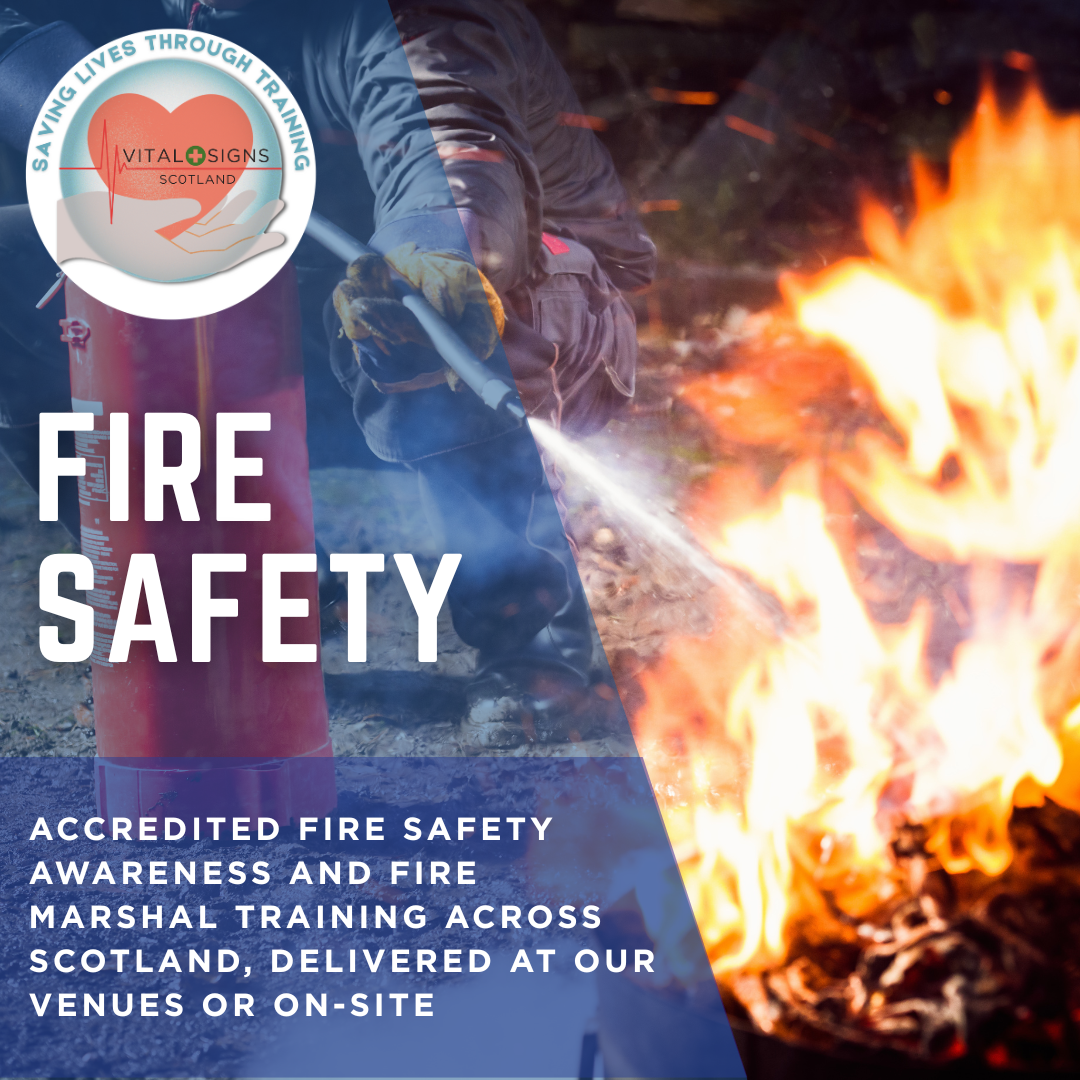 Fire Marshal training in Scotland with instructor demonstrating fire extinguisher use during accredited fire safety course.