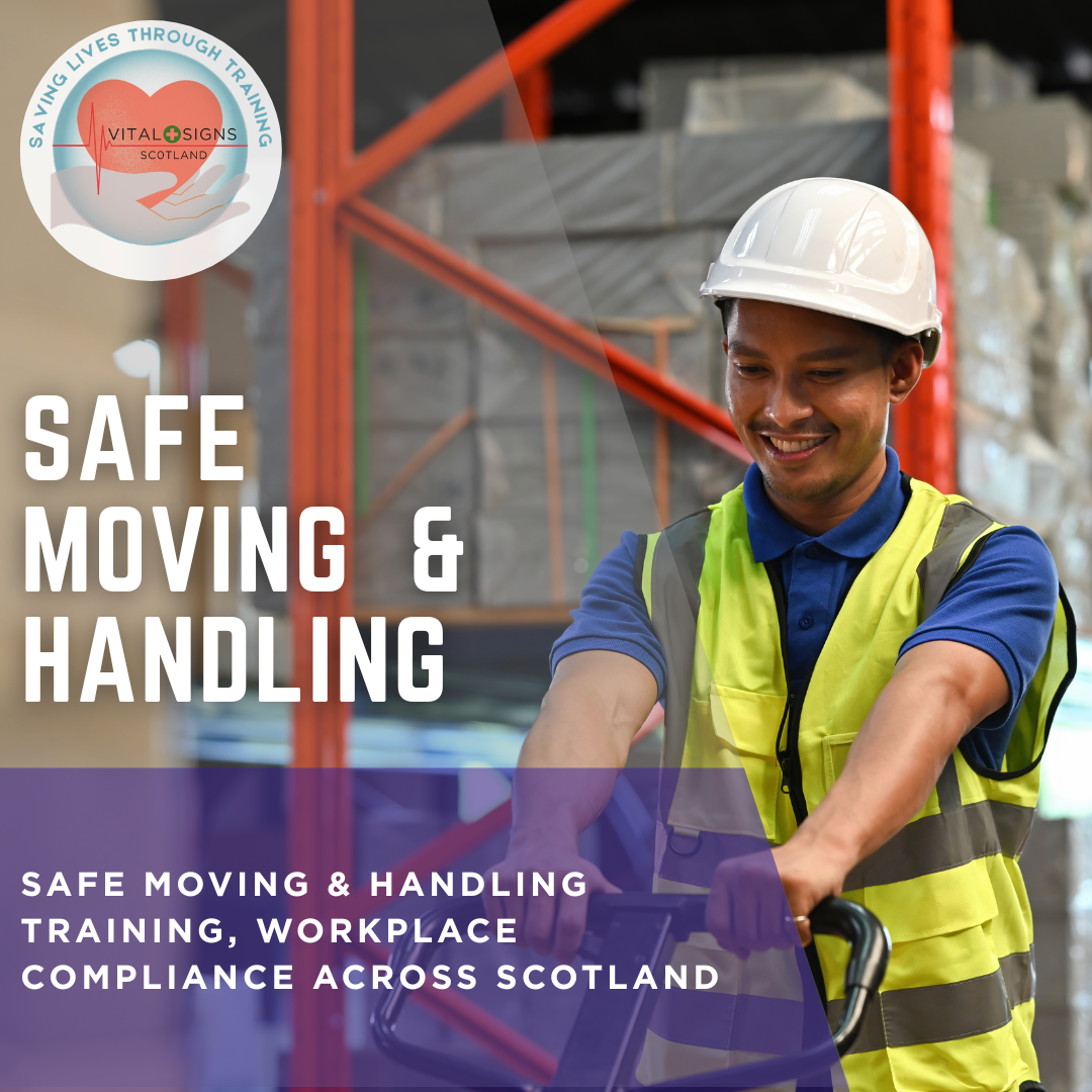 Workplace Safe Moving and Handling training in Scotland demonstrating manual handling compliance.