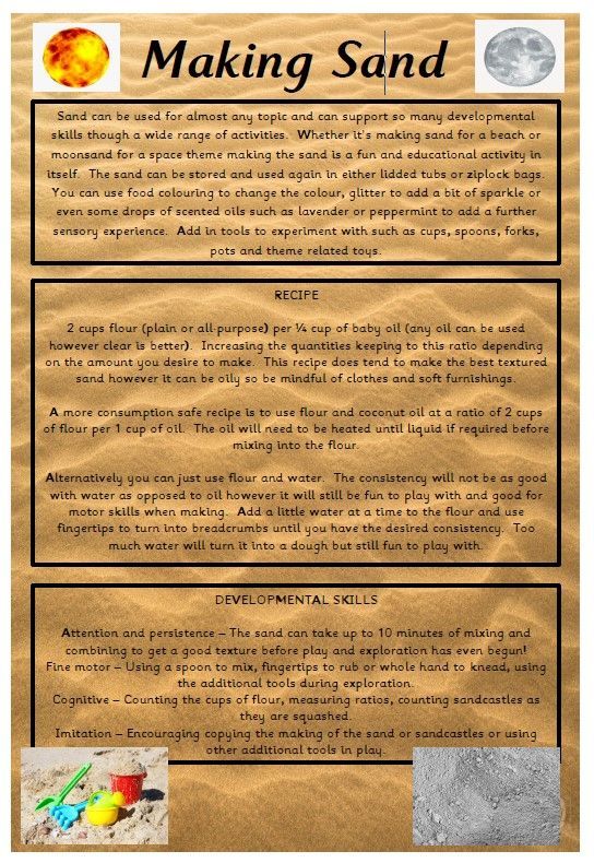 An icon for an information sheet on sensory sand activities