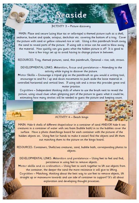 An icon for an information sheet on sensory seaside1 activities