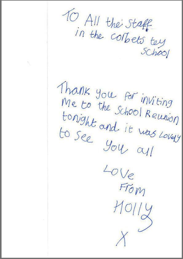 A letter saying thank you for the invitation to the reunion