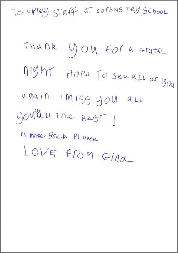 A second letter saying thank you for the invitation to the reunion