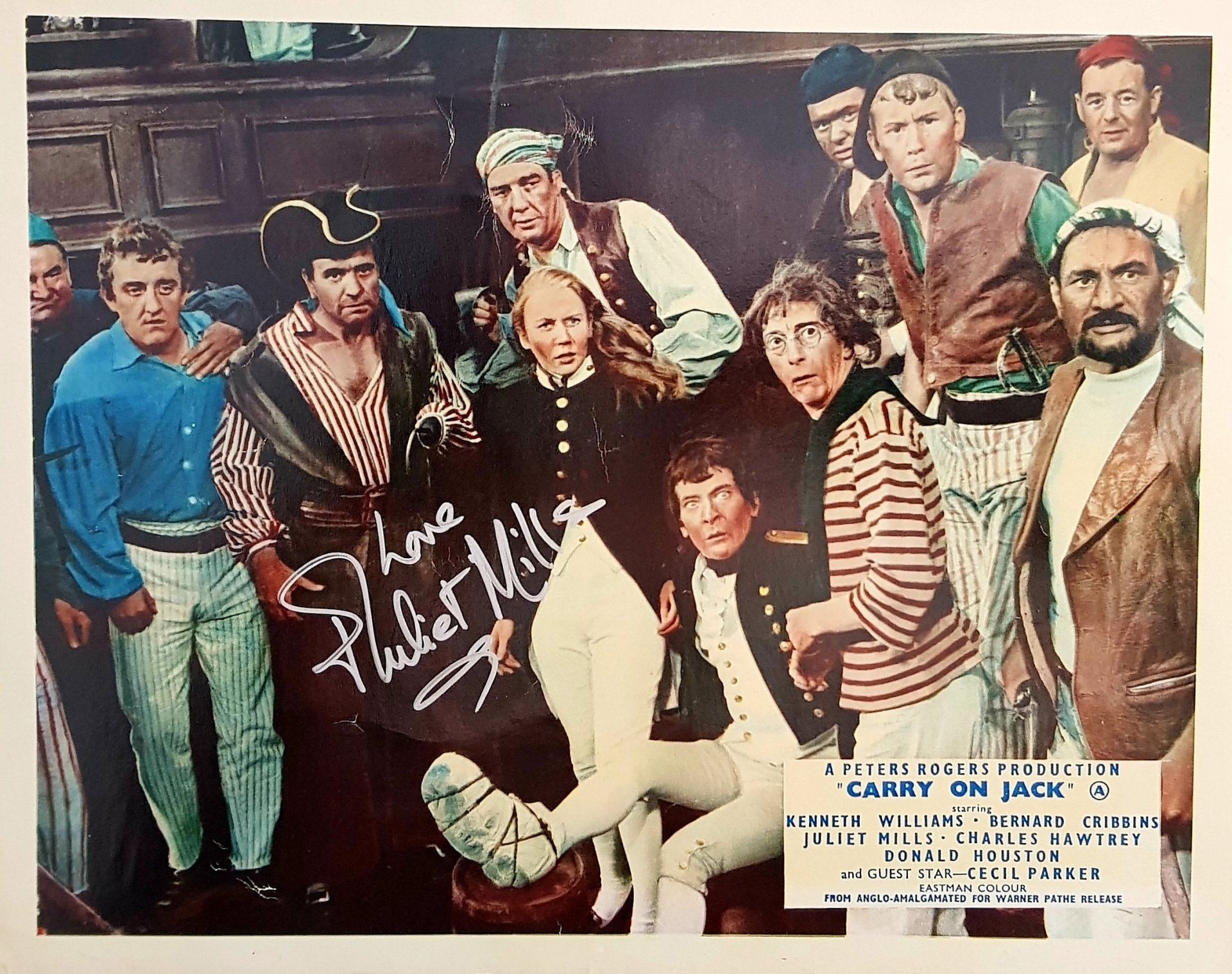 Carry On Jack lobby card signed by Juliet Mills.