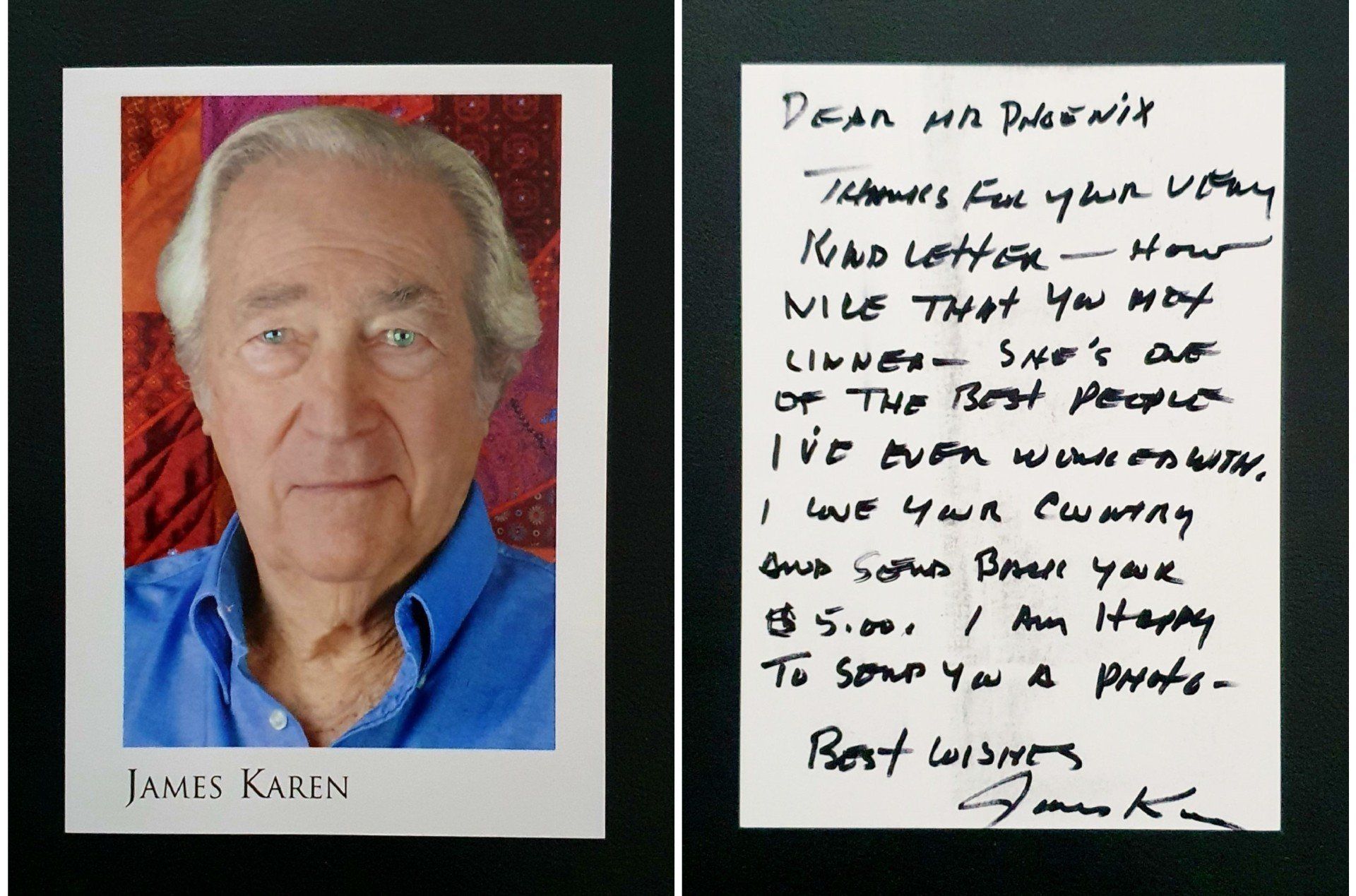 James Karen signed letter