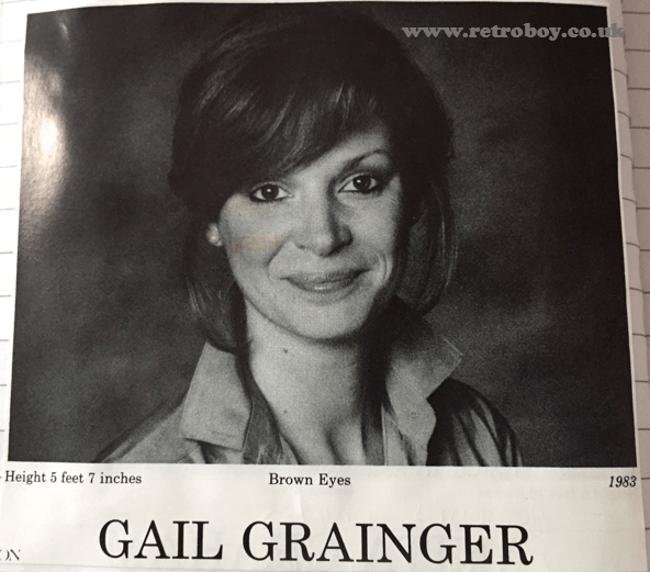 A rare 'Spotlight' portrait shot with statistics of 'Carry On Abroad' star Gail Grainger (1983).