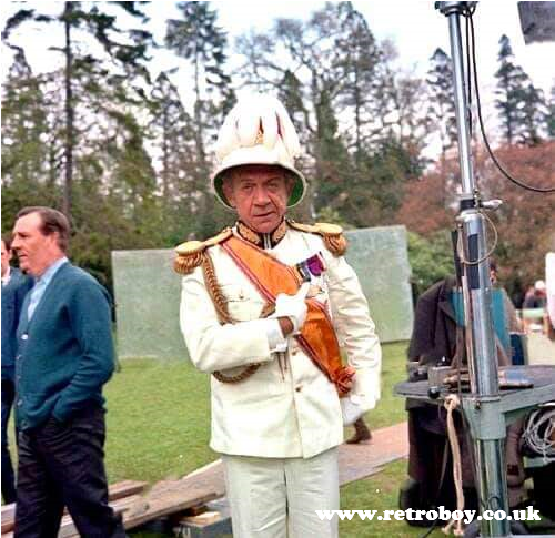Sid James on the set of 'Carry On Up the Khyber' (1968).