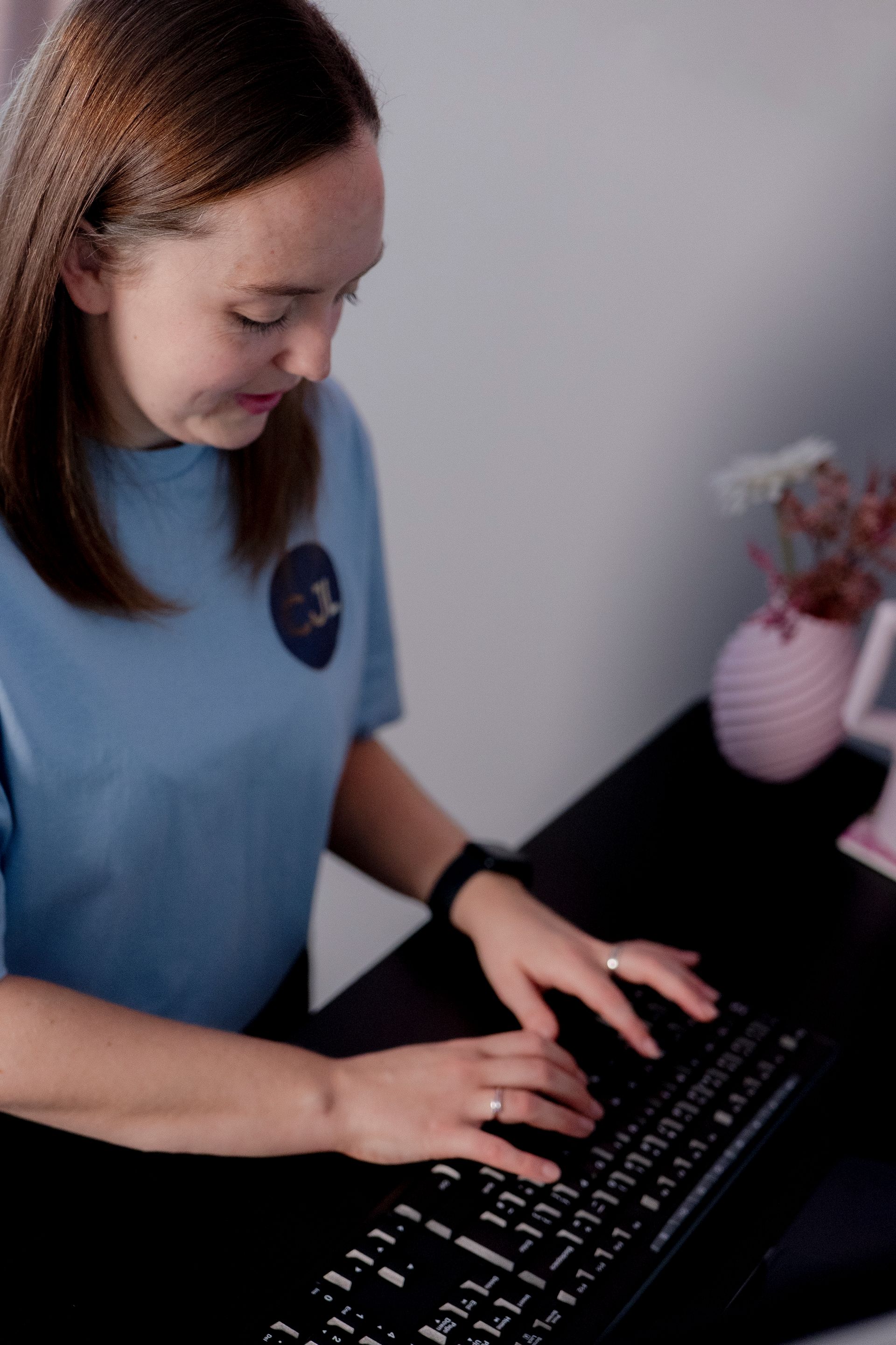 Working at a desk from above