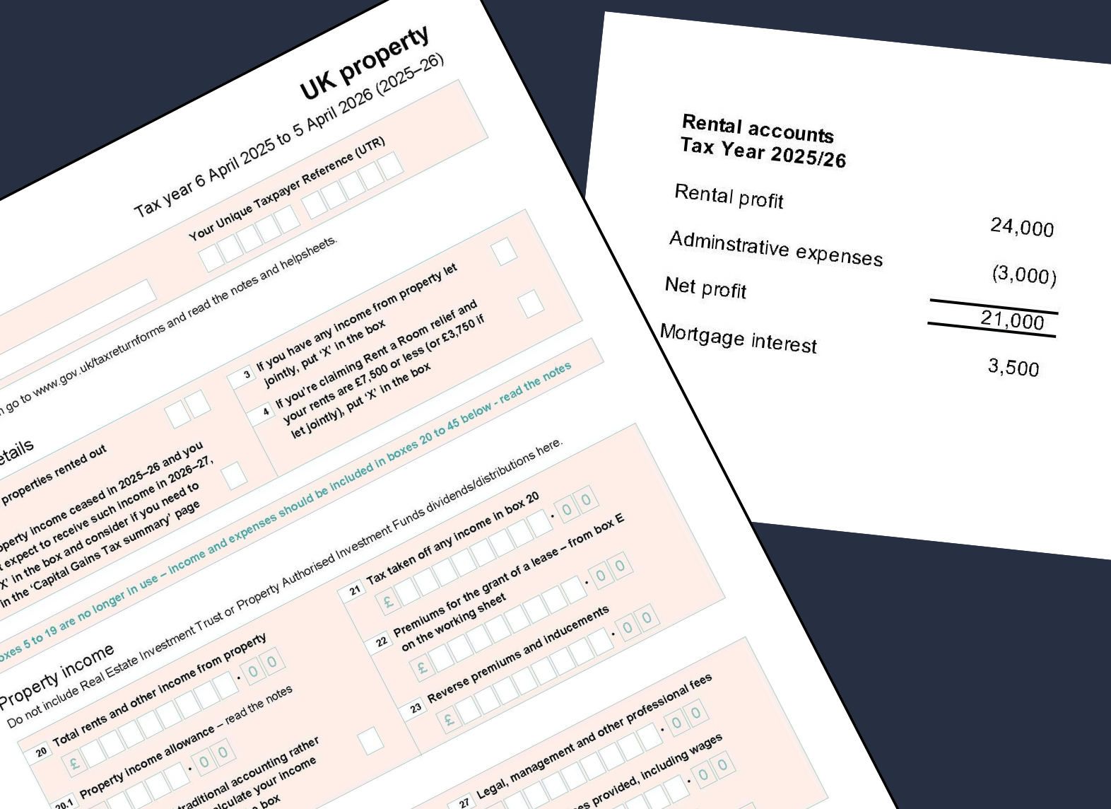 UK property section of self-assessment tax return and rental accounts