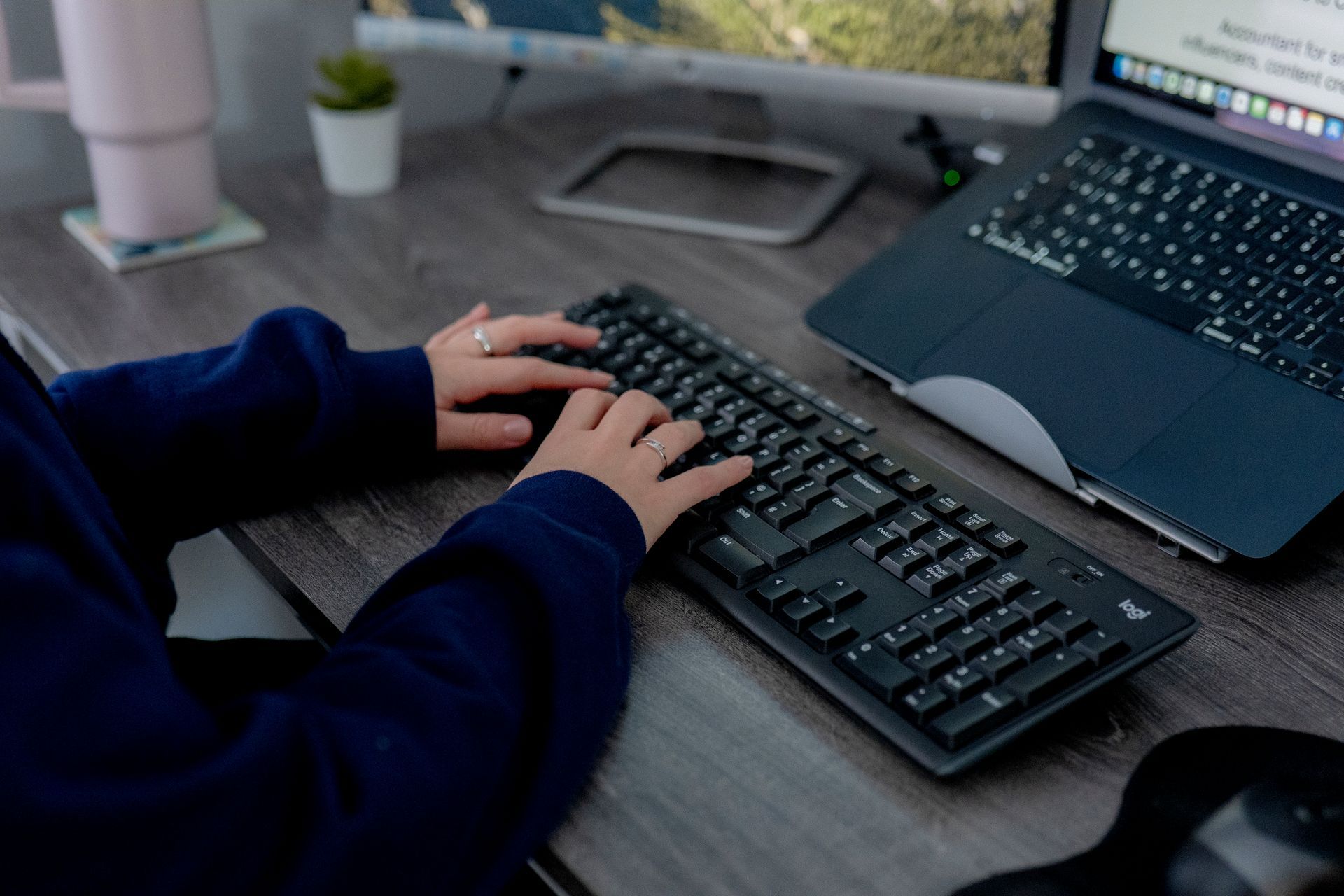 Working at a laptop