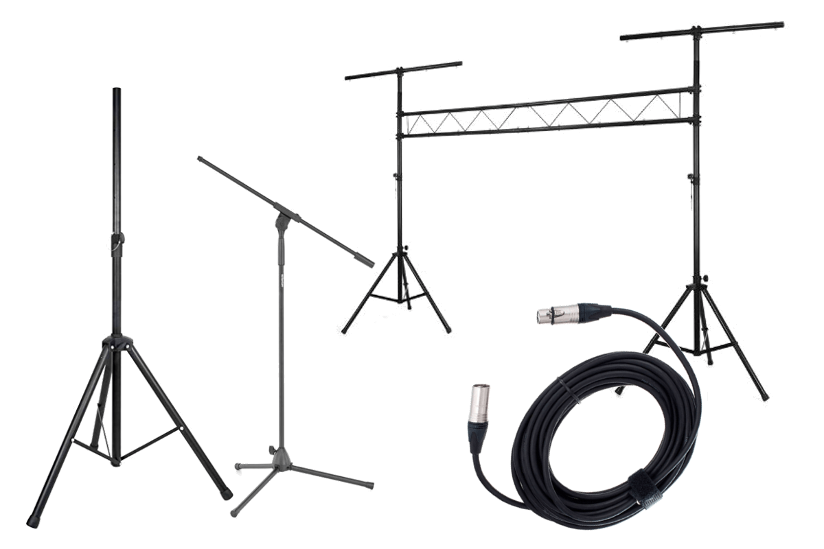 Boxenständer, Licht- und Mikrofonstative, Kabel