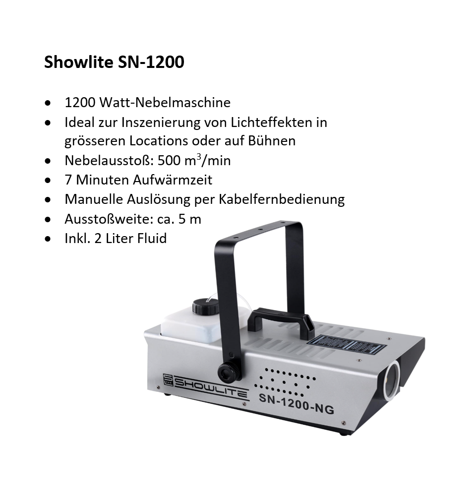 Nebelmaschine Showlite SN-1200 inkl. 2 Liter Fluid