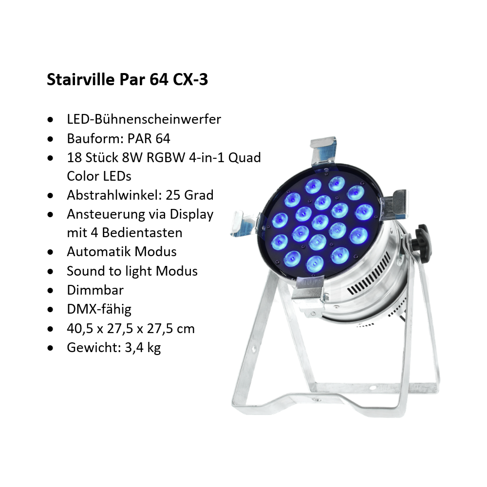 4 x LED-Bühnenscheinwerfer Stairville Par 64 CX-3