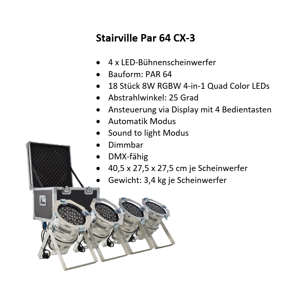 4 x Bühnenscheinwerfer Stairville PAR 64 CX-3