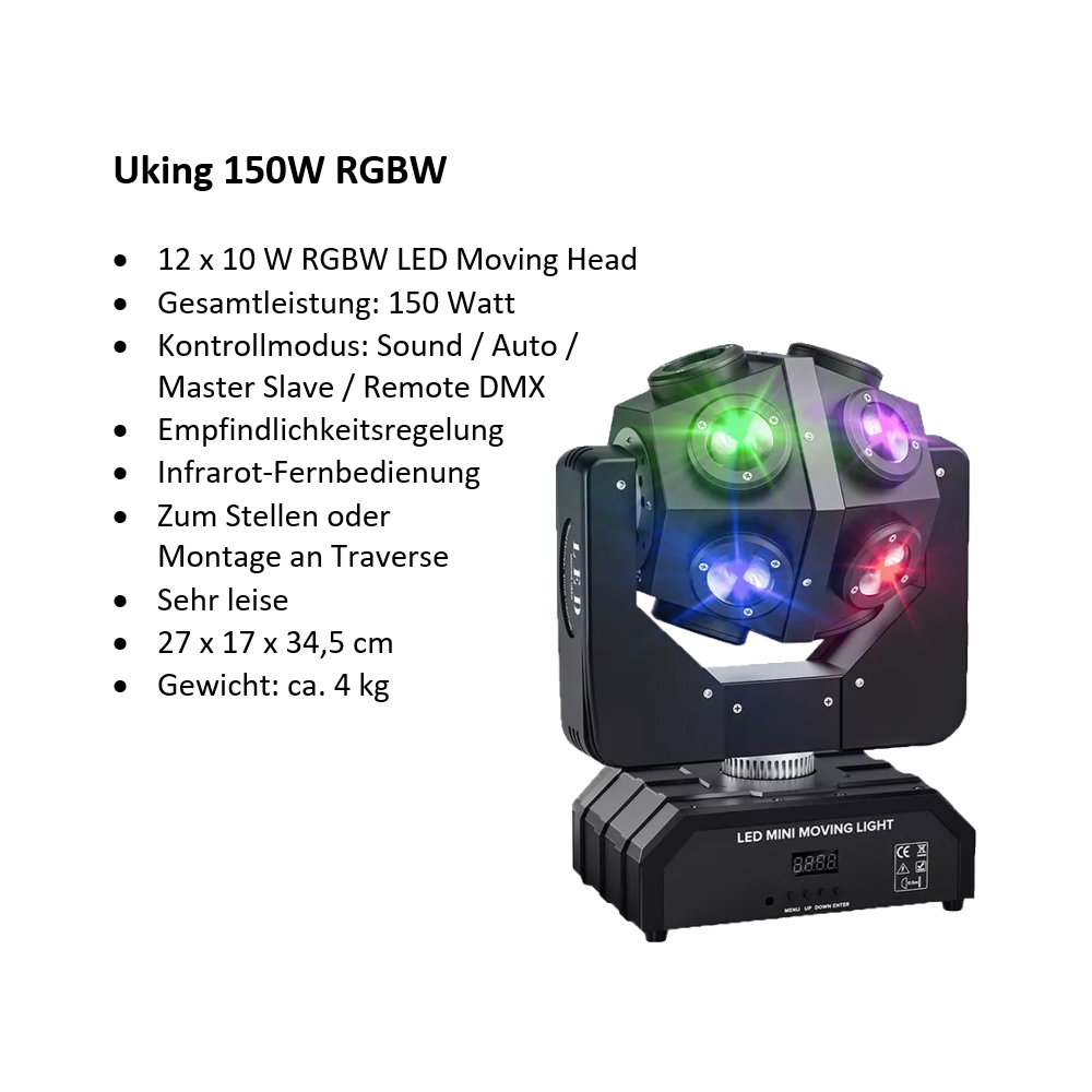 2 x Uking Moving Head 150W RGBW