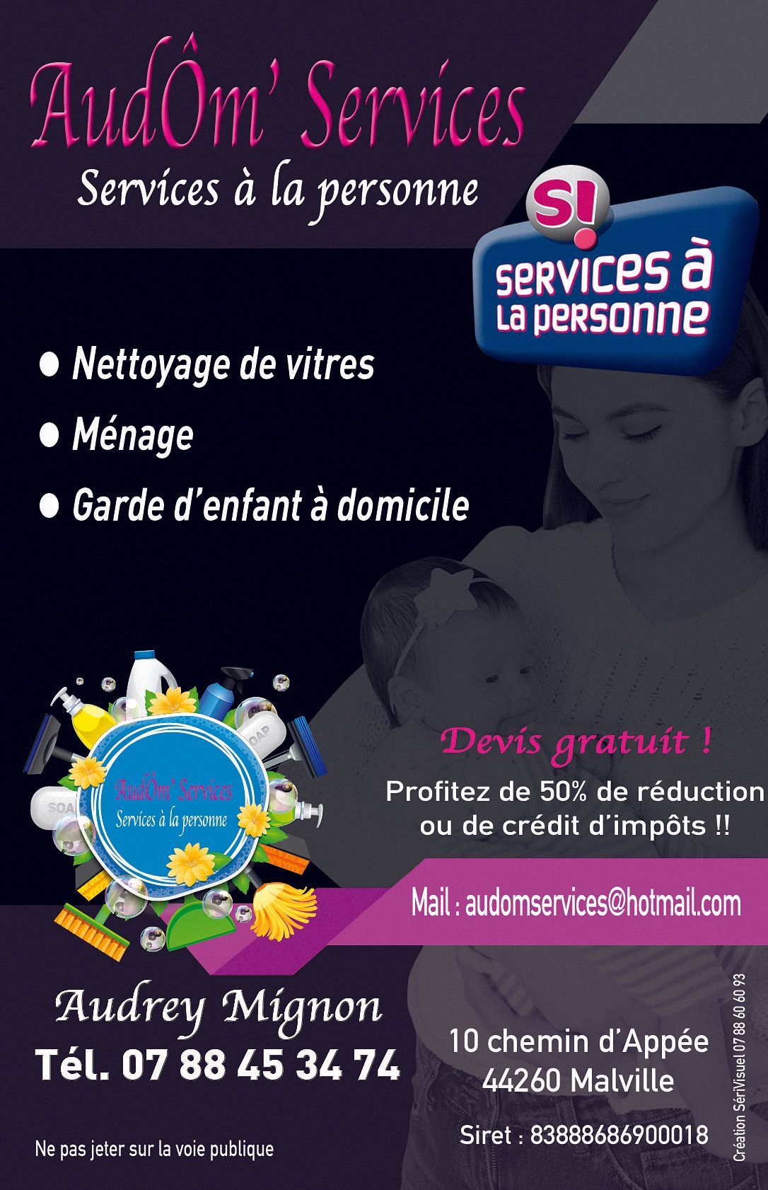 Audôm'Services - service à la personne - flyer creation graphique Sérivet'Pro Nantes-Couëron-44