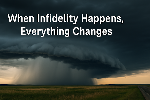 A dark storm front approaches over a quiet landscape, symbolizing the emotional impact of infidelity