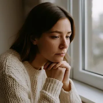 Read more details about this service A young woman sitting alone by a window, journaling in soft afternoon light