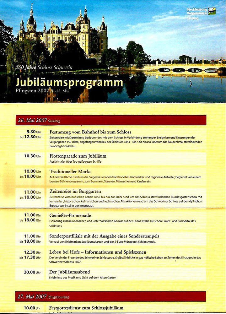 Programm des 150. Jubiläums des Schweriner Schlosses