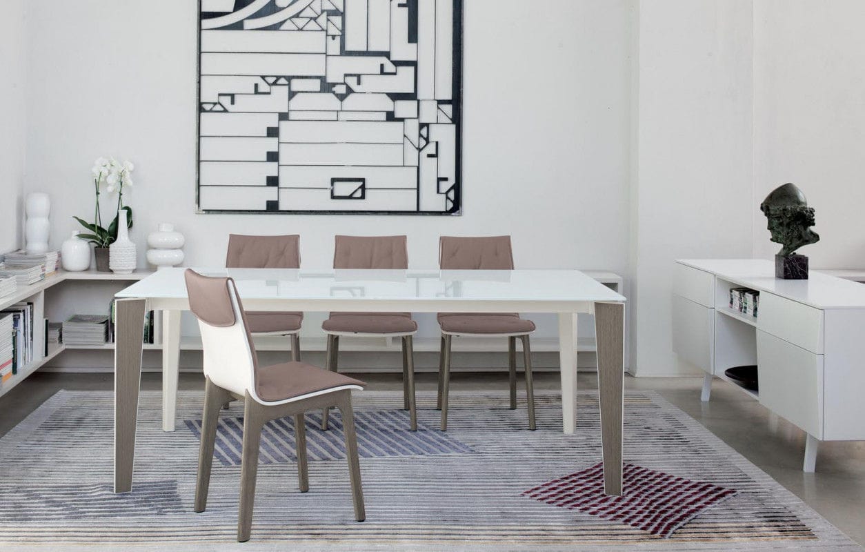 Senso, Tavolo da pranzo in acciaio e legno di Bontempi