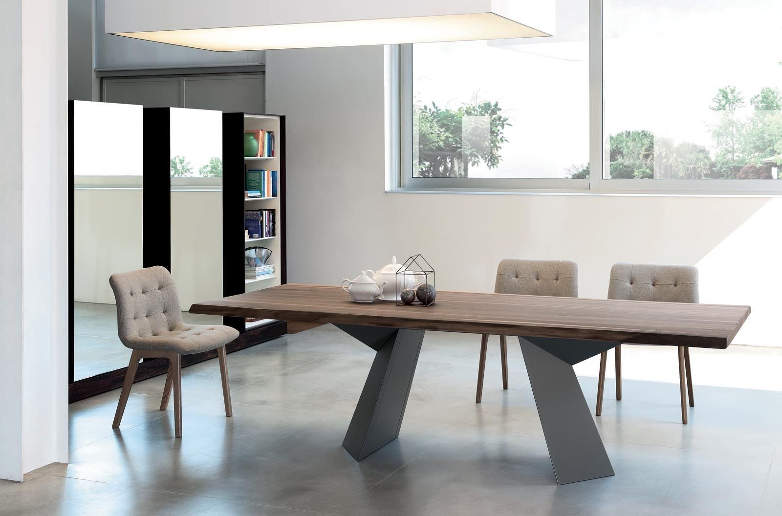 Fiandre, mesa de madera y acero para salón estar de Bontempi