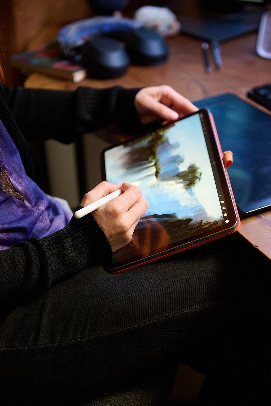 Dessin de paysage sur tablette graphique