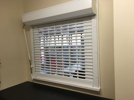 Commercial Hatch Roller Shutter with Vision Laths - Installed by Cambridge Door Services Ltd
