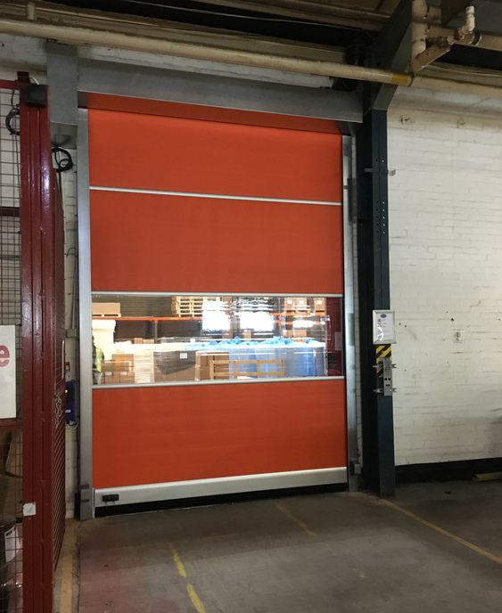 Red Rapid Roll Door/Fast Action Door Installed by Cambridge Door Services Ltd