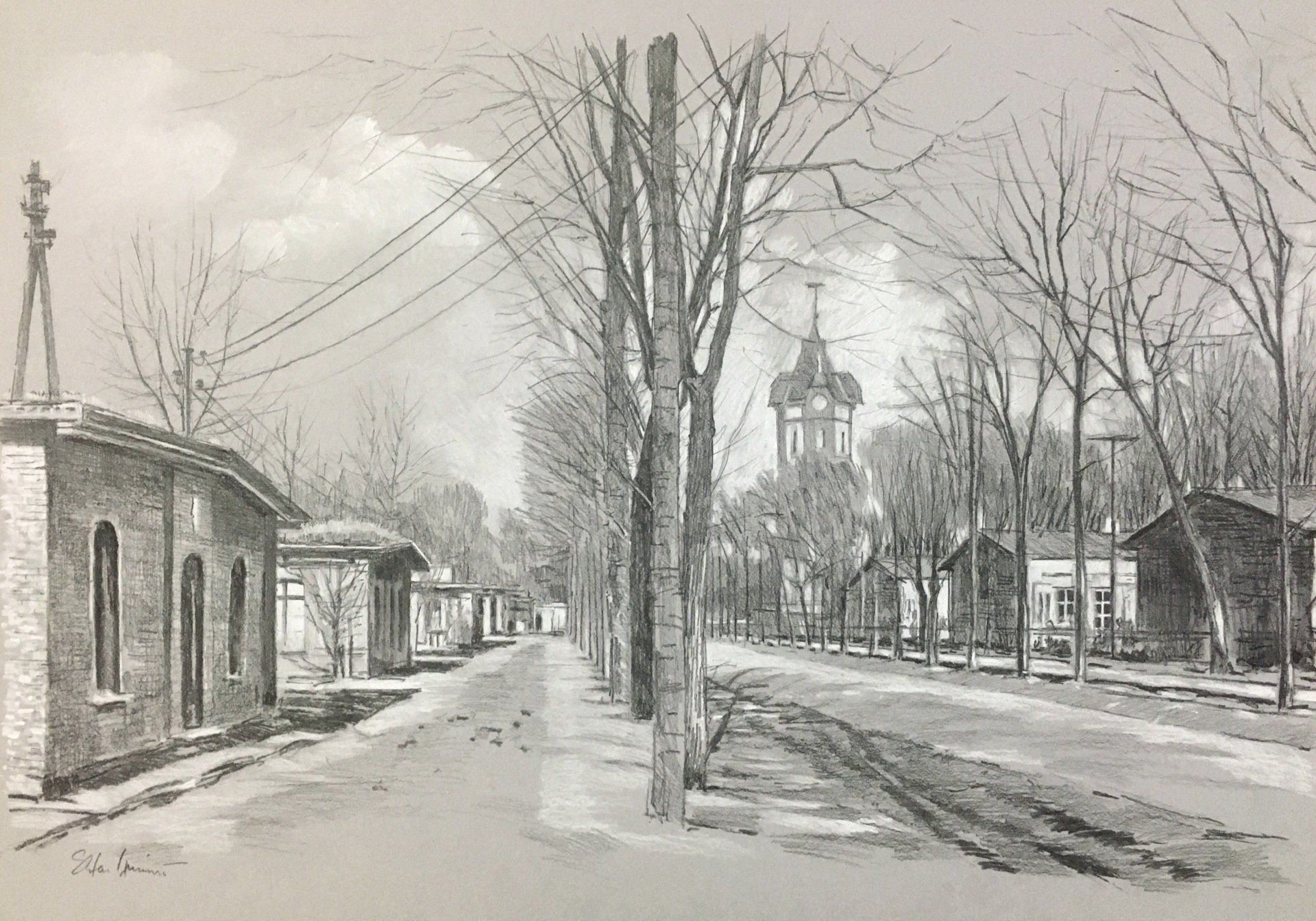 Wilhelmstraße, Dallgow-Döberitz, Ansicht um 1930 (Kohle/Pastell, 60x80 cm, 2021) Wilhelmstraße, Dallgow-Döberitz, Ansicht um 1930 (Kohle/Pastell, 60x80 cm, 2021)