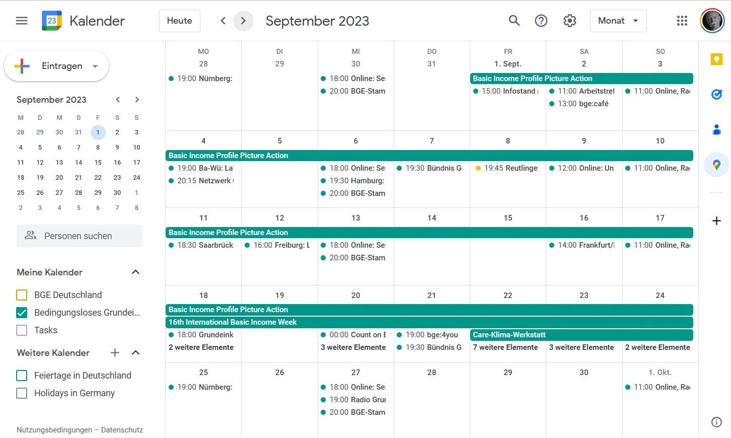 Google Kalender für das Bedingungslose Grundeinkommen