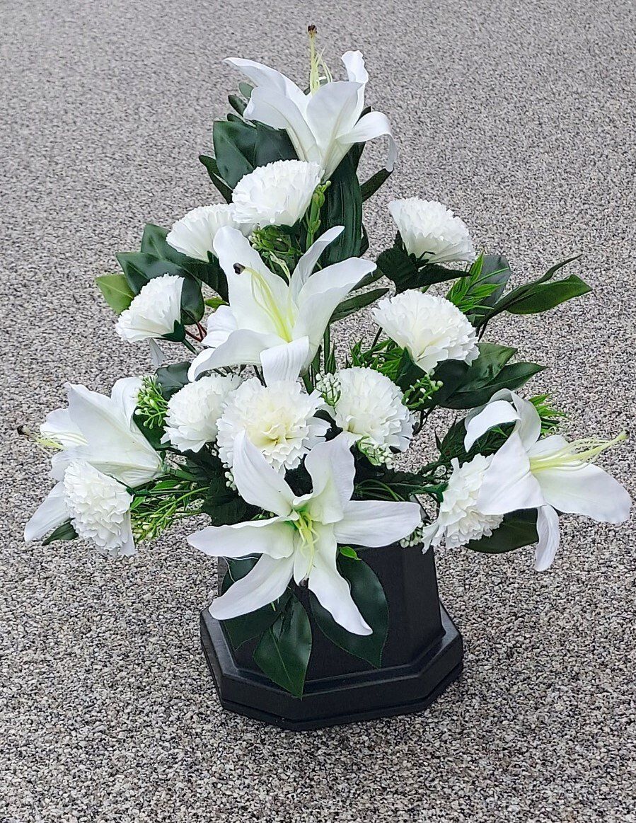 White Lilly and Carnation Arrangement for your Monumental Vase