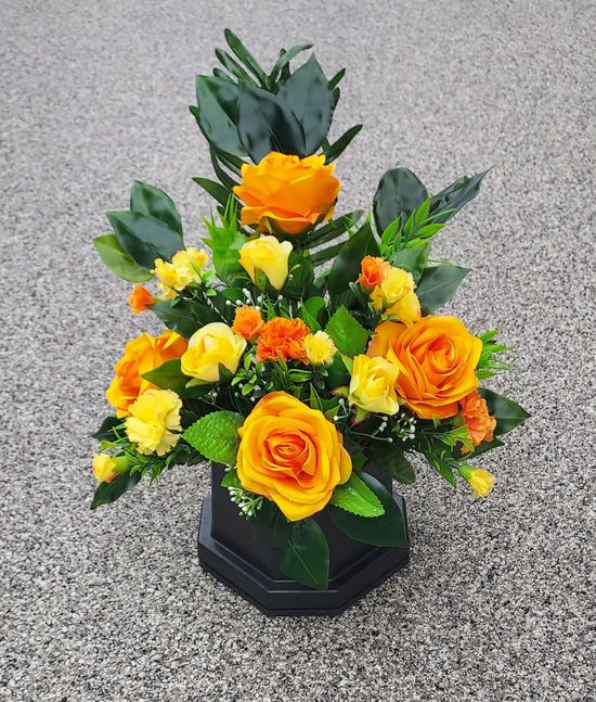 Orange Rose and Spray Carnations Arrangemnt for your Monumental Vase