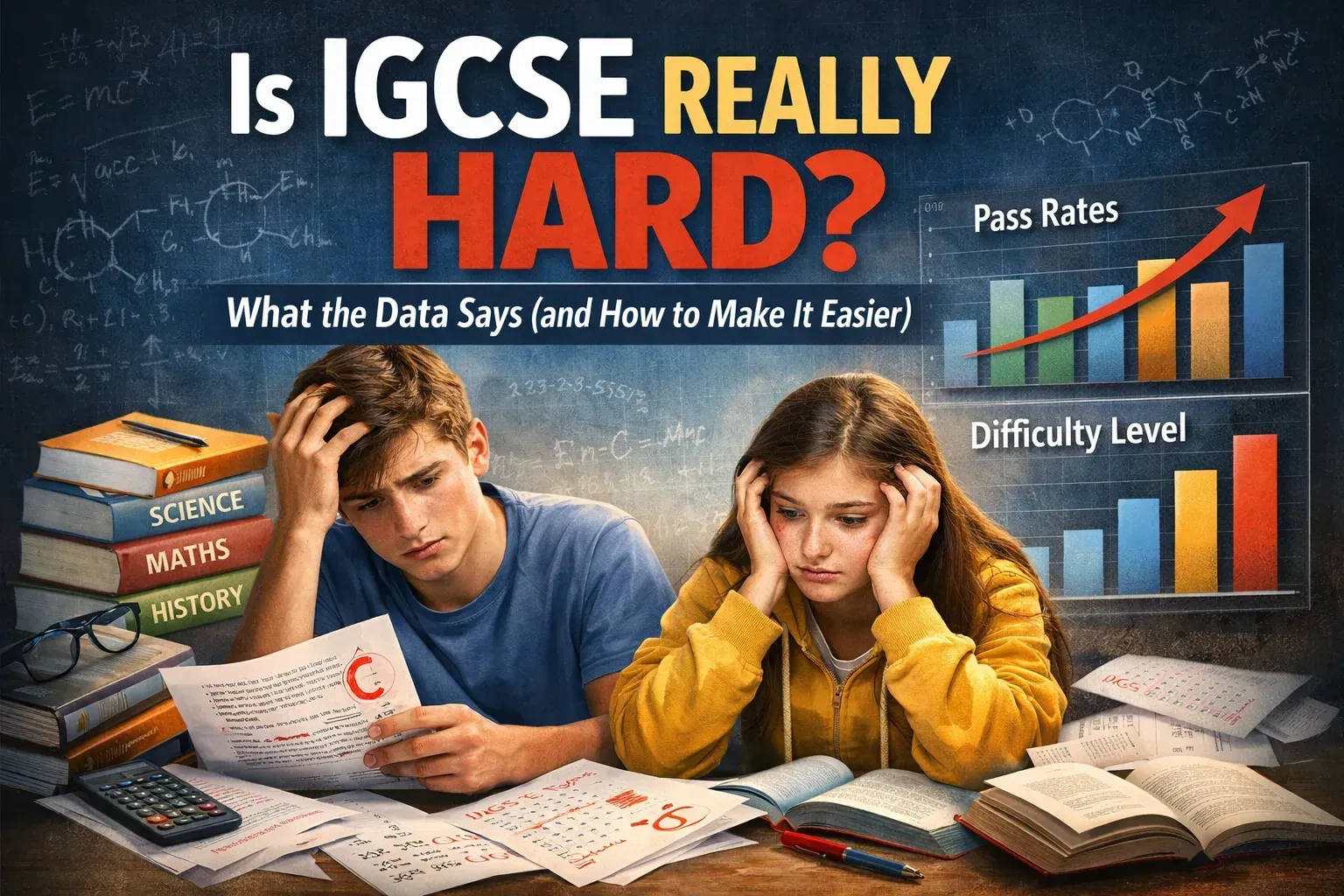 Cover image for an educational article asking “Is IGCSE Really Hard?” showing two secondary-school?