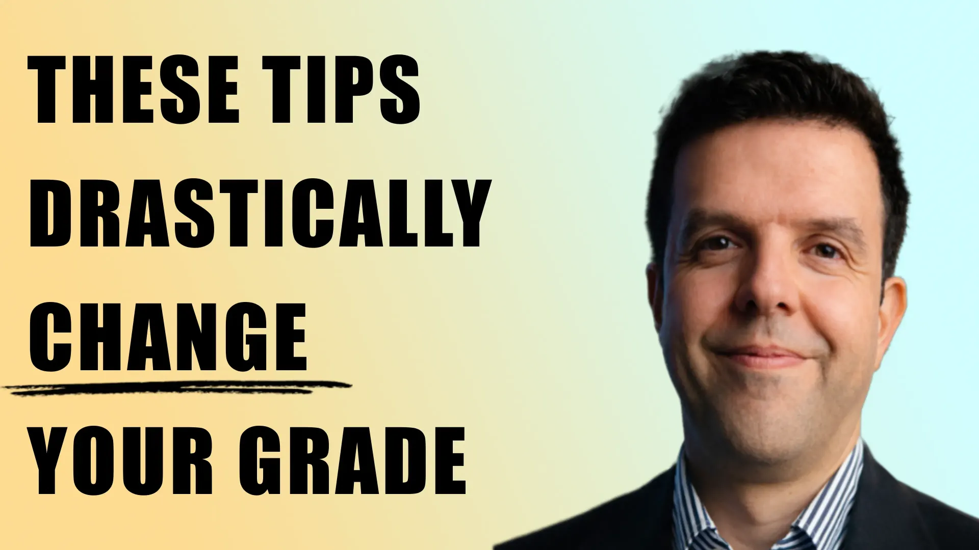 Promotional thumbnail for an IAL Chemistry revision guide showing a professional male teacher on the right against a soft gradient background. Bold black text on the left reads “These tips drastically change your grade,” emphasising high-impact study strategies for improving exam performance. The design highlights exam success, grade improvement, and effective revision techniques for Edexcel IAL Chemistry students preparing for 2026 exams.