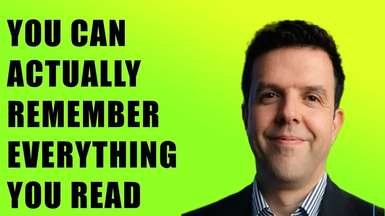 Teacher with text: “You can actually remember everything you read” on green background.