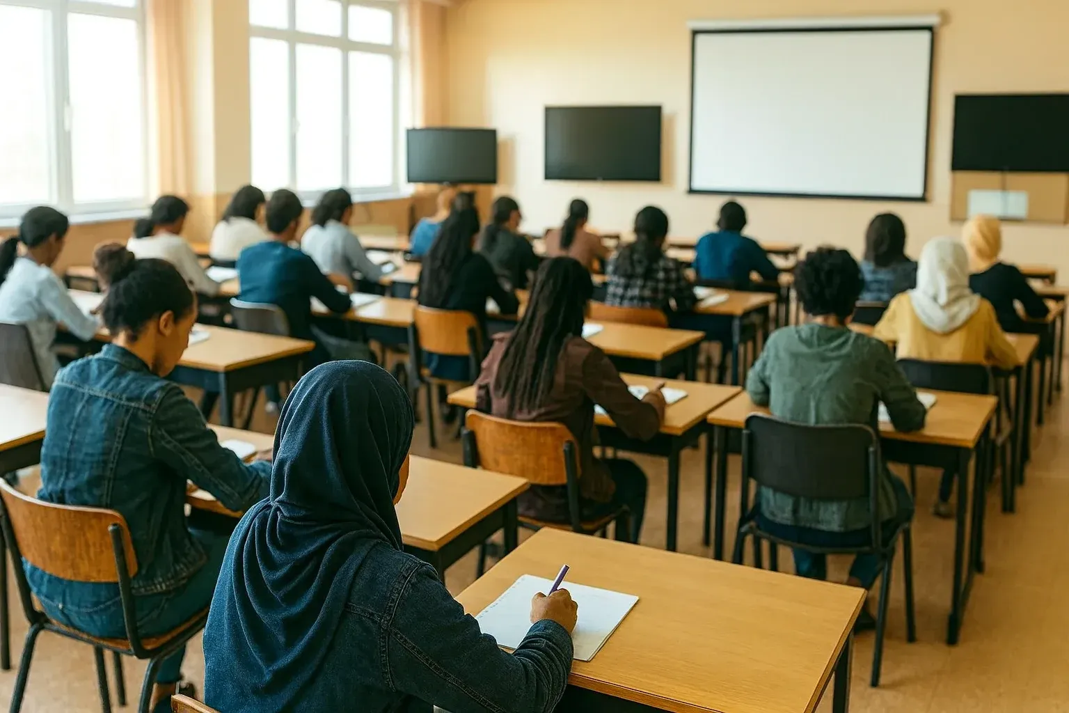 Students sitting in a classroom during an IGCSE lesson, preparing for the 2026 exams in the UAE