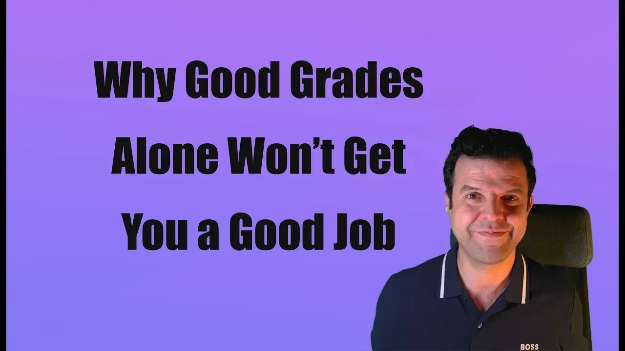 A man in a navy polo shirt smiles, with text