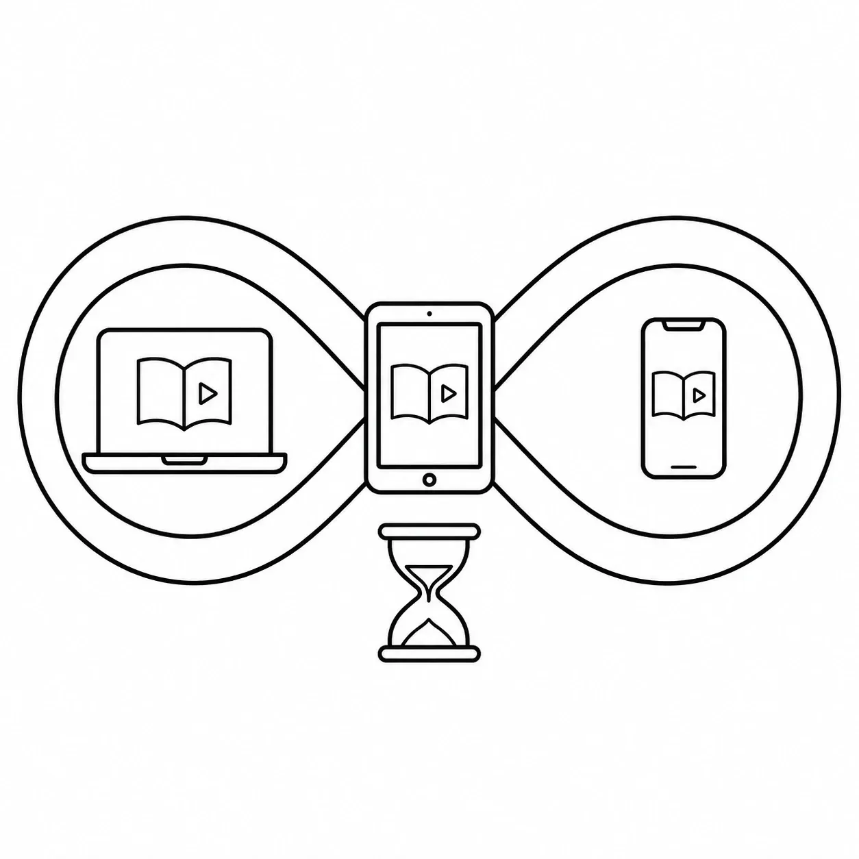 Line illustration showing two-year access to IAL AS Biology lessons across multiple devices