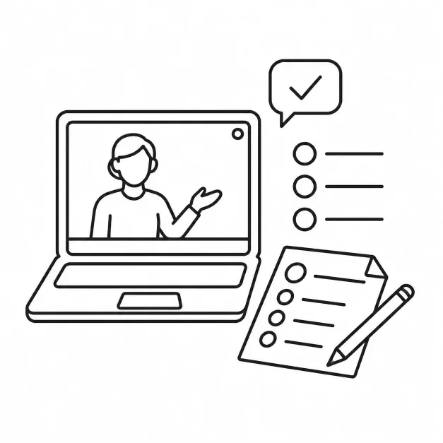 Line illustration of an IAL Biology live class with past-paper practice and instant feedback