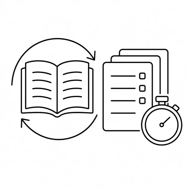 Line illustration showing chemistry revision and timed mock papers