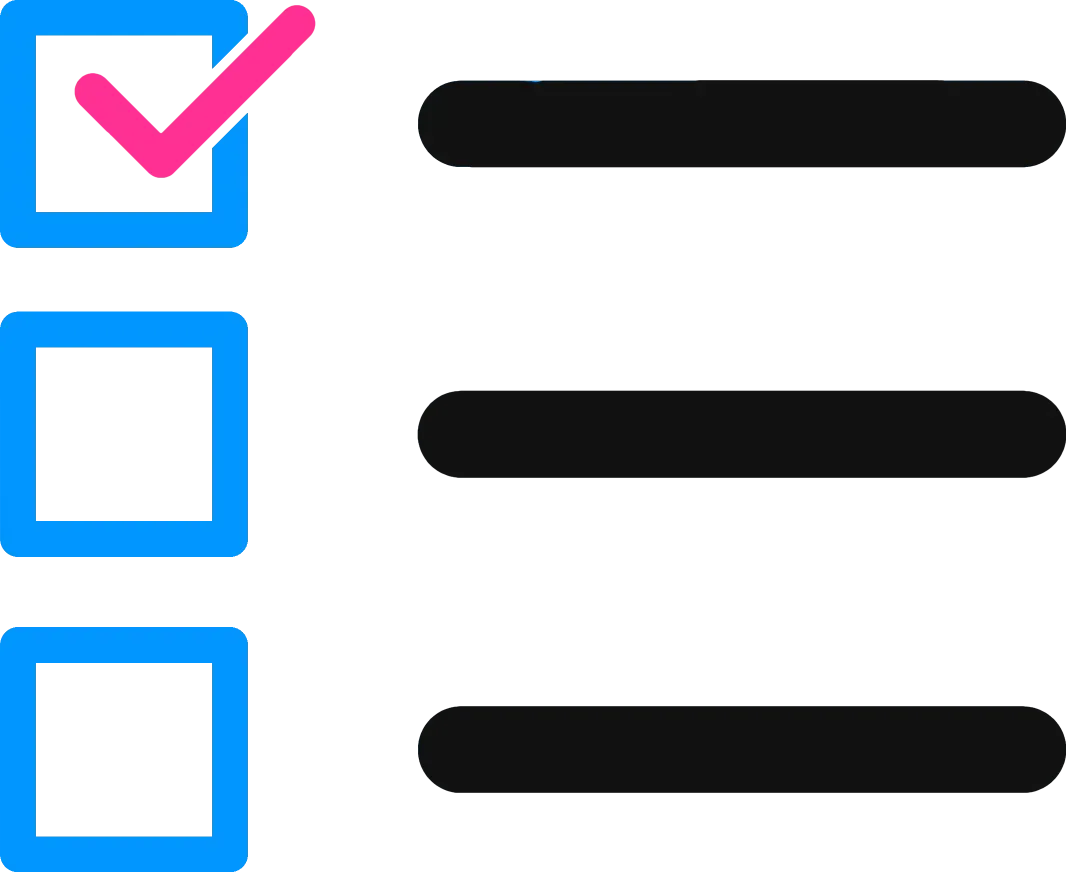 A blue checkbox with a pink tick mark next to three horizontal lines, with two empty checkboxes below.