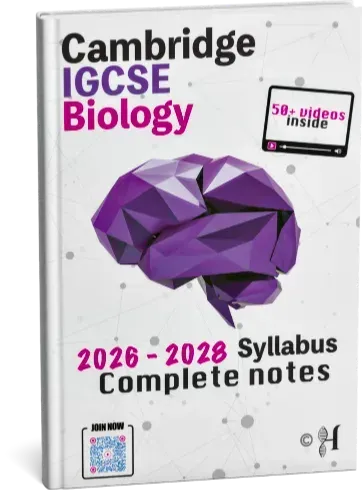 A white Cambridge IGCSE Biology textbook with a purple geometric brain and