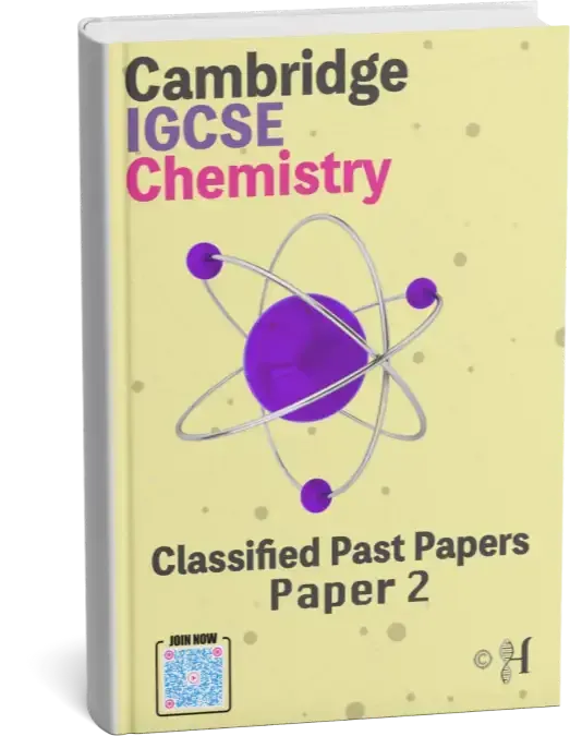 A yellow Cambridge IGCSE Chemistry textbook with an atomic model and
