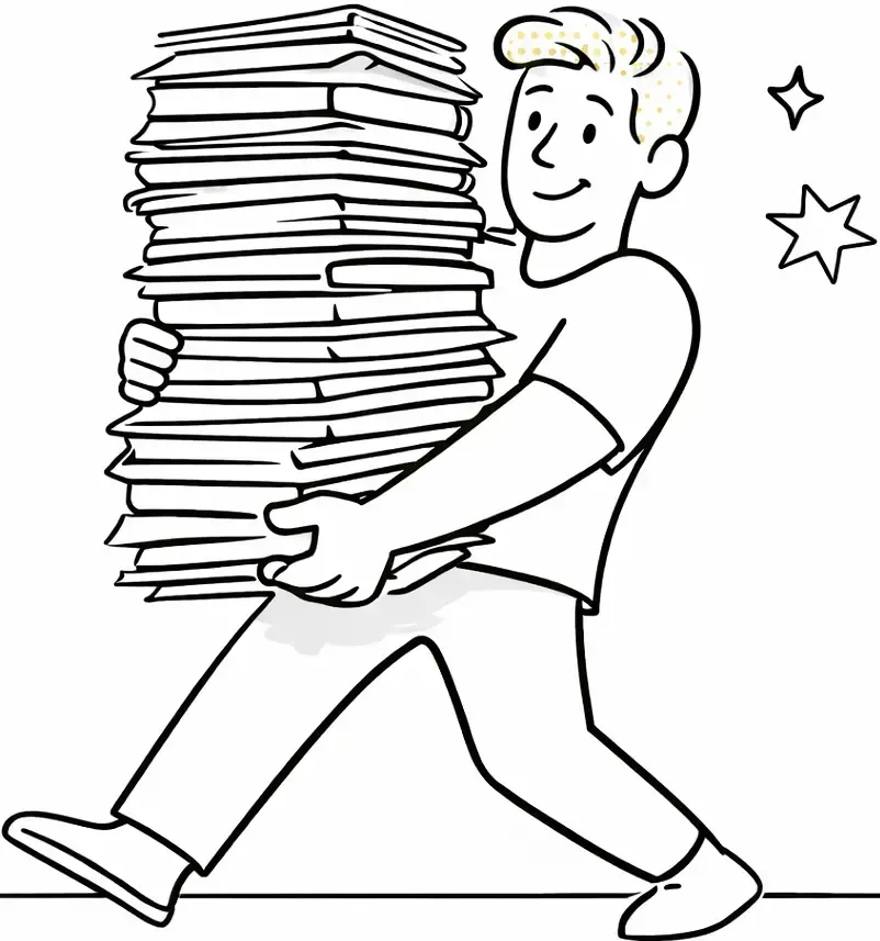 A brown folder icon contains a blue notebook, with a blue circular download button next to it.