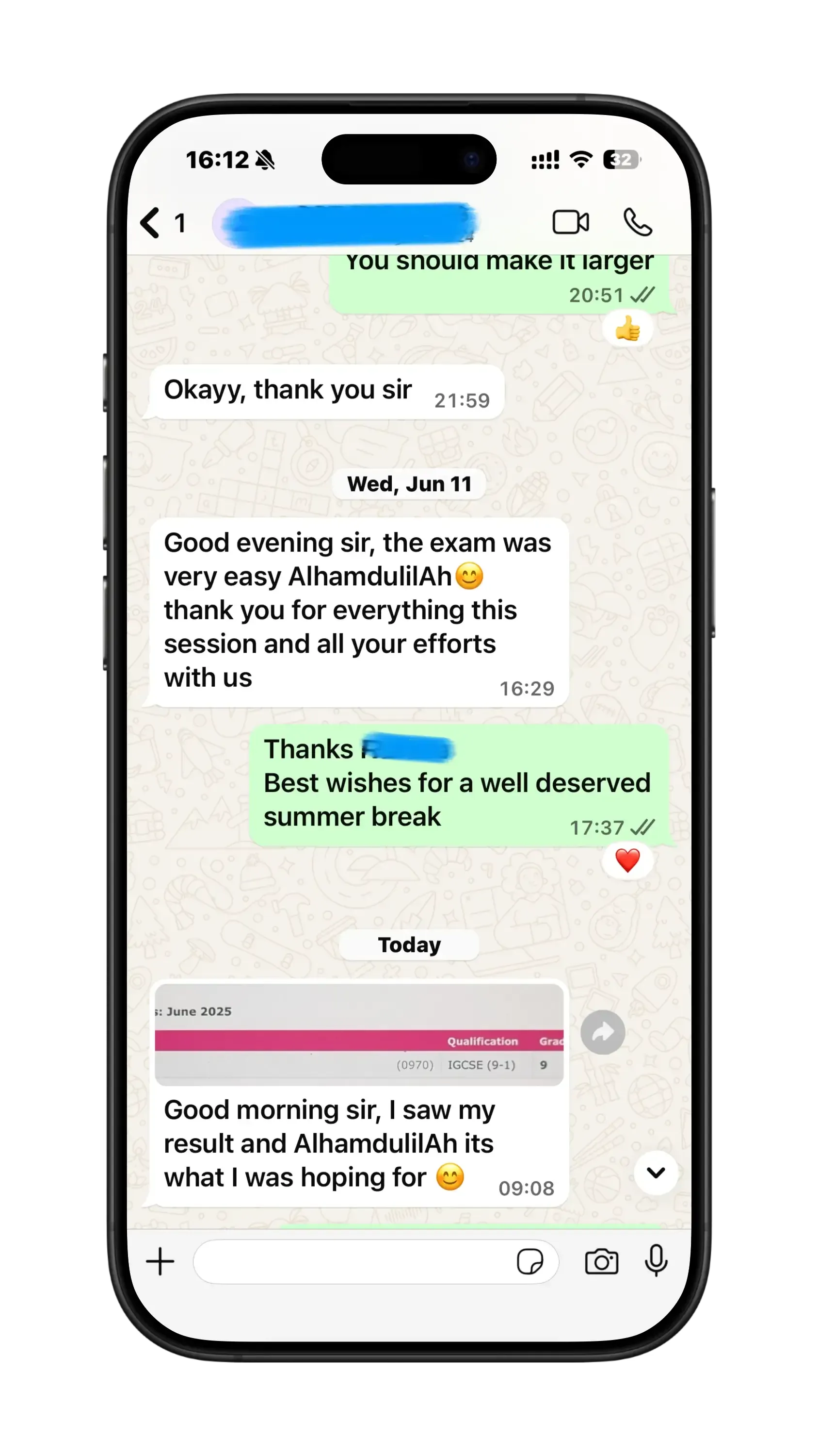 Verified IGCSE student message 6 to Mr. Hosni