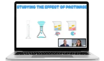 Two hands hold a tablet displaying a detailed diagram and text explaining the blood clotting process.