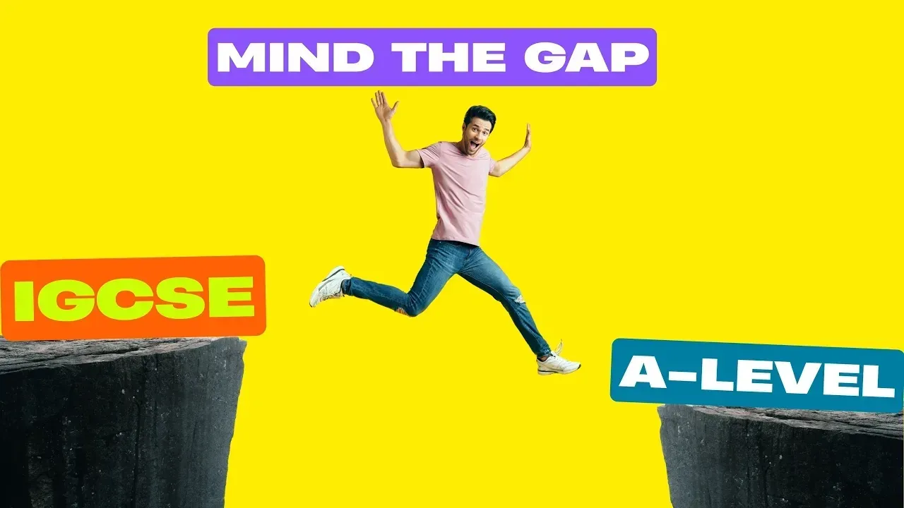 A person jumps between cliffs labeled