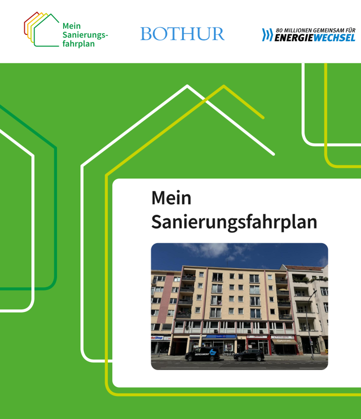 Sanierungsfahrplan für ein Mehrfamilienhaus in Berlin Charlottenburg/Wilmersdorf für die energetische Gebäudesanierung mit den Bereichen Außenwanddämmung, Wärmeschutzfenster.