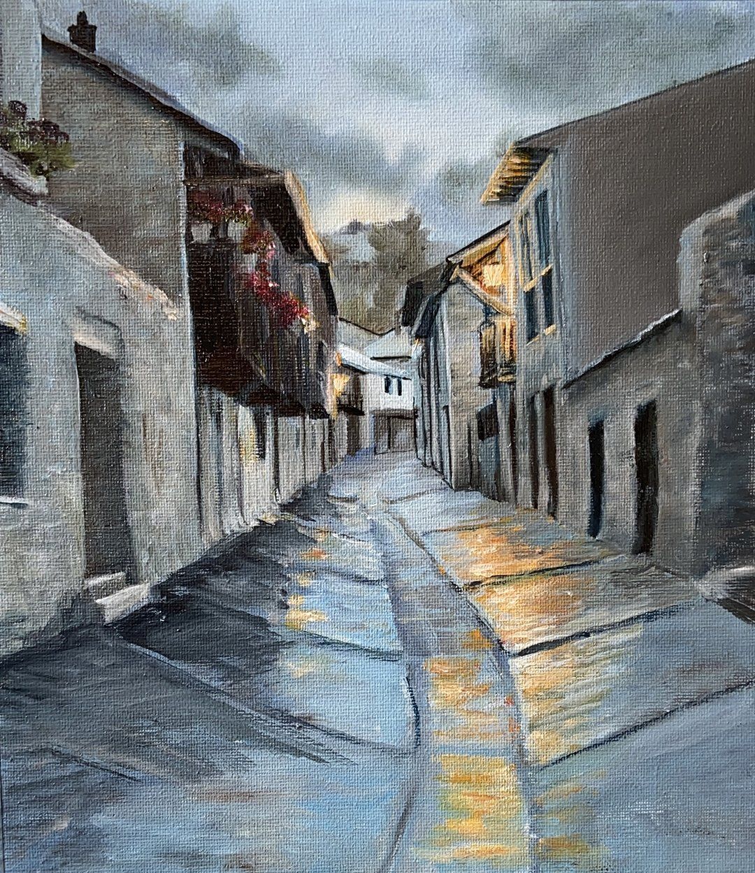 oil painting study of a street in France
