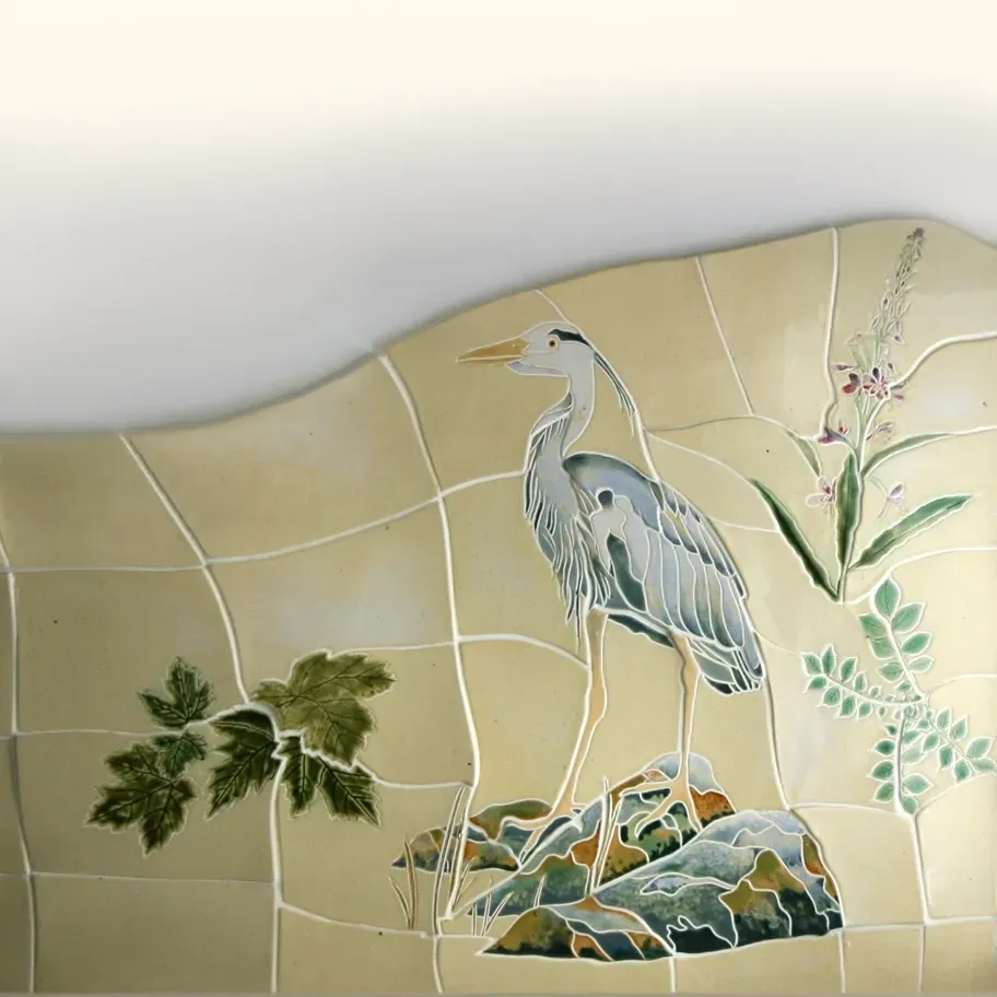 Tile mural Kitchen tile mural of a heron